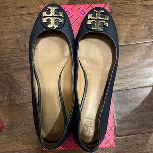 Tory Burch Claire ballet flats tumbled leather navy blue
